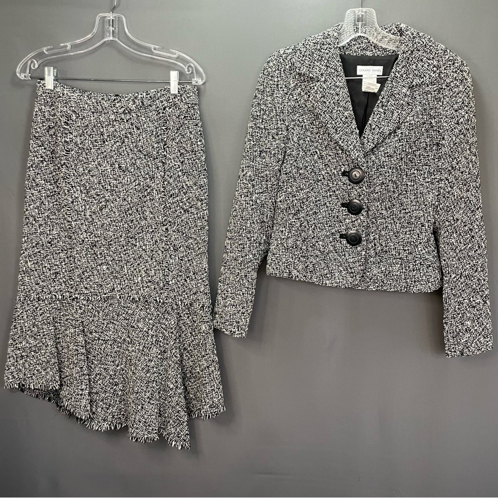 Gerard Darel tweed black and white wool mix maxi skirt and blazer set